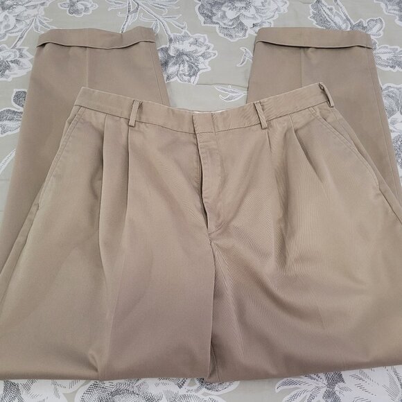 Lands' End Men's Pleated Waist Cuffed Cotton Twill Pants 34 x 30 - Picture 2 of 10